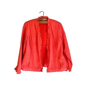 Chico's Womes‎ Jacket Blazer Faux Suede Ruffles Open Front Long Sleeve Pink Sz 2